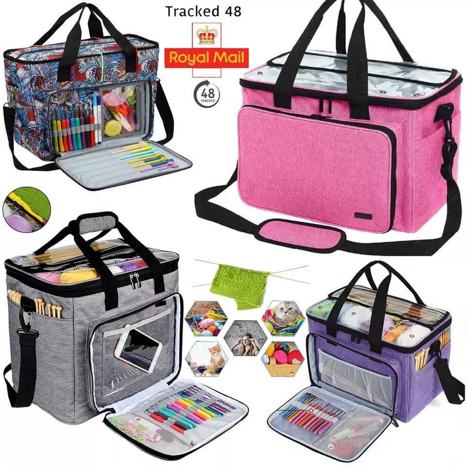 SAFEKOM Knitting Storage Bag Wool Tote Crochet Hook Needles Accessories Organiser Holder