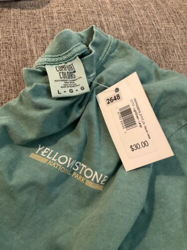 Comfort Colors Men's Yellowstone National Park T-shirt L Green Geyser Views Tee - Picture 3 of 5