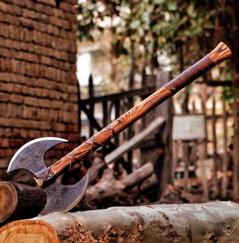 Handmade Carbon Steel Double Headed Axe With Leather Sheath, Axe, Viking Axe