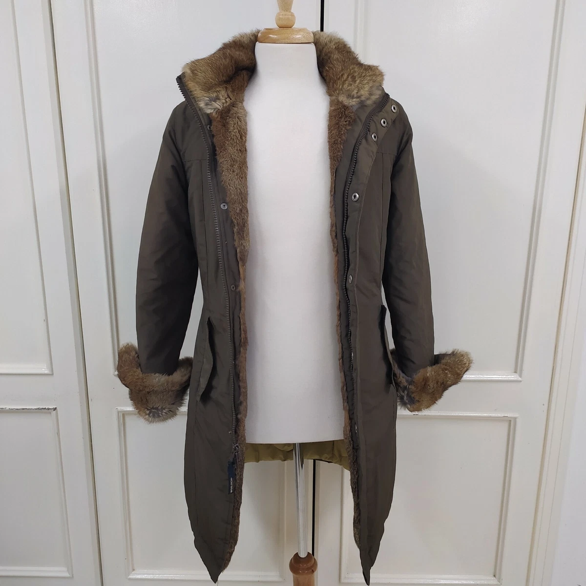 WOOLRICH JACKET WOMEN COAT FUR JOHN RICH BROS MEDIUM COTTON NYLON KHAKI SIZE M