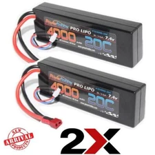 PowerHobby 2S 7.4V 4000mAh 20C Lipo Battery 2 Pack w Deans Plug Hard Case (2)