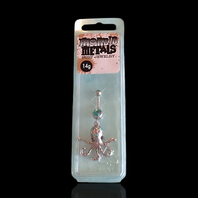 Morbid Metals Body Jewelry 14g Belly Button Navel Bar Octopus Charm Blue Eyes
