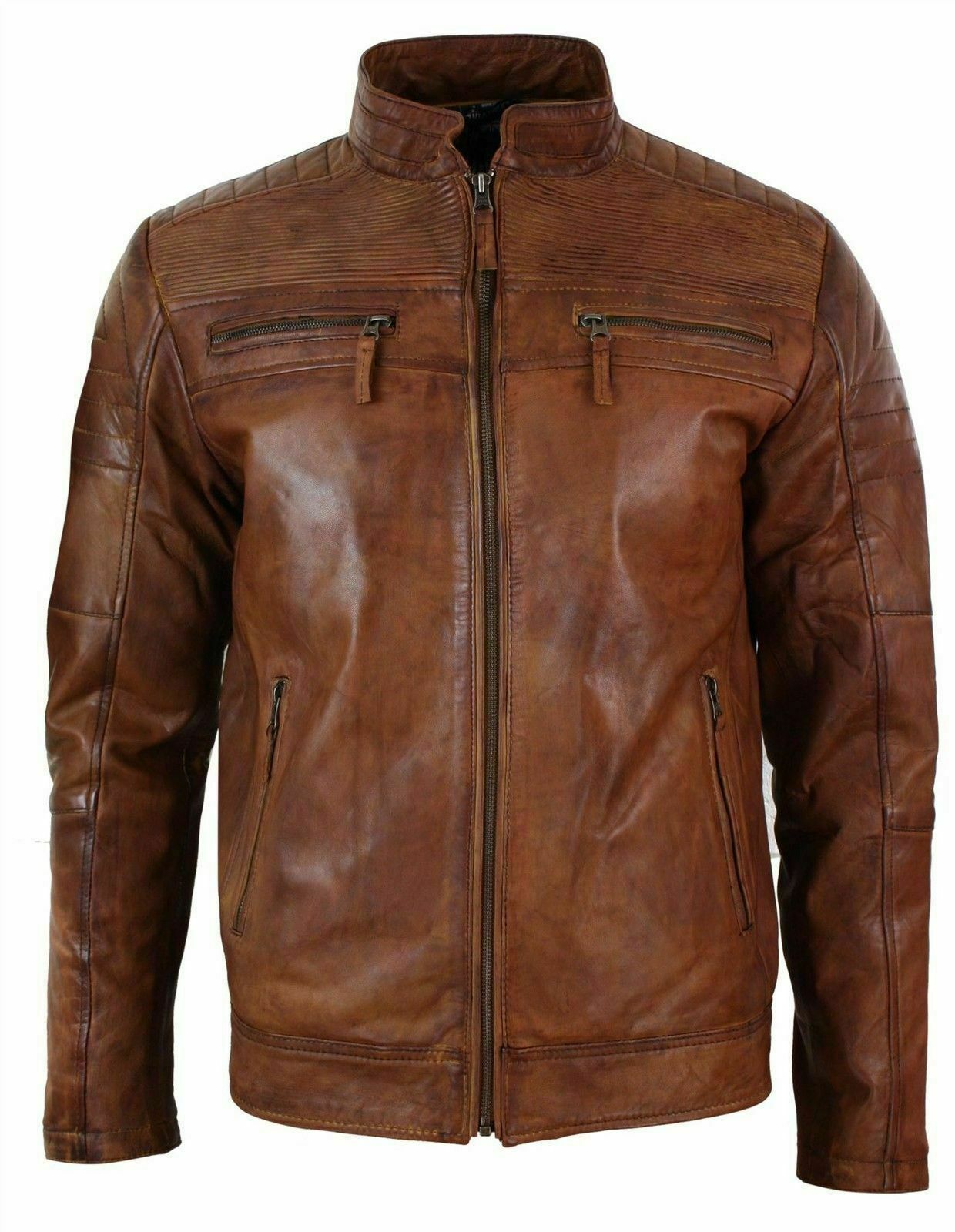 ALTRA Giacca cappotto uomo vera pelle di agnello invecchiata vintage unica biker marrone