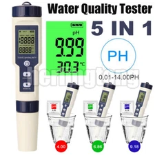 5 in 1 Water Quality Tester Meter Pen Digital LCD PH/TDS/EC/Salinity/Temperature