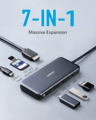 Anker PowerExpand+ Adaptateur Hub USB C 7-en-1 4K HDMI SD Lecteur de Carte 100W pour Mac - Photo 2/6