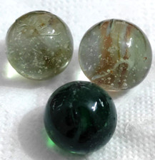 OLD 3 TOY MARBLE TRANSITIONS CREASE/PINCH PONTI L 2 CLEAR 1 TRANSLUCENT GREEN 