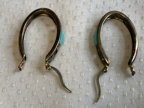 Sterling Silver Earrings 6.32g Fine Jewelry Turquoise Look Marcasite Hoops READ - Imagen 5 de 24