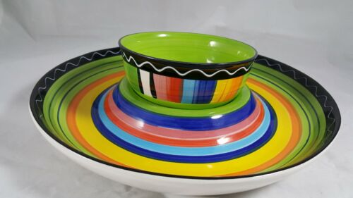 Certified International Colorful Stripe 13" Chip-N-Dip & Matching Bowl - 第 1/10 張圖片