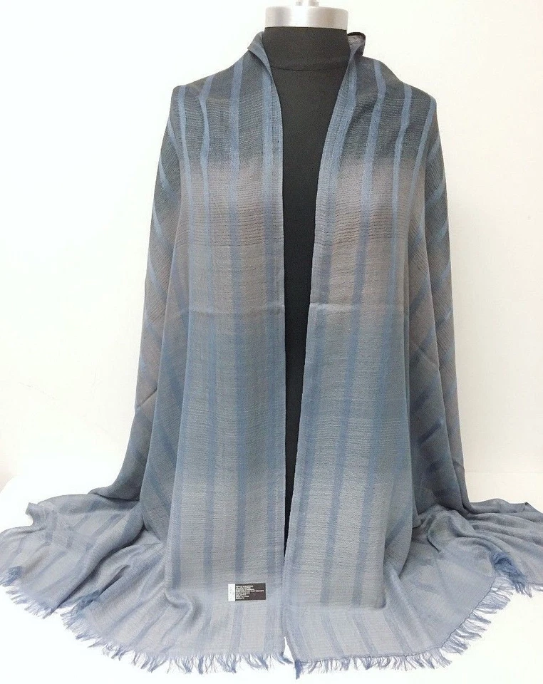 Nuevo Para hombres Ombre Rayas Panel Transparente Bufanda Larga Mantón Suave Envoltura Pashmina Azul Foto 4 de 4