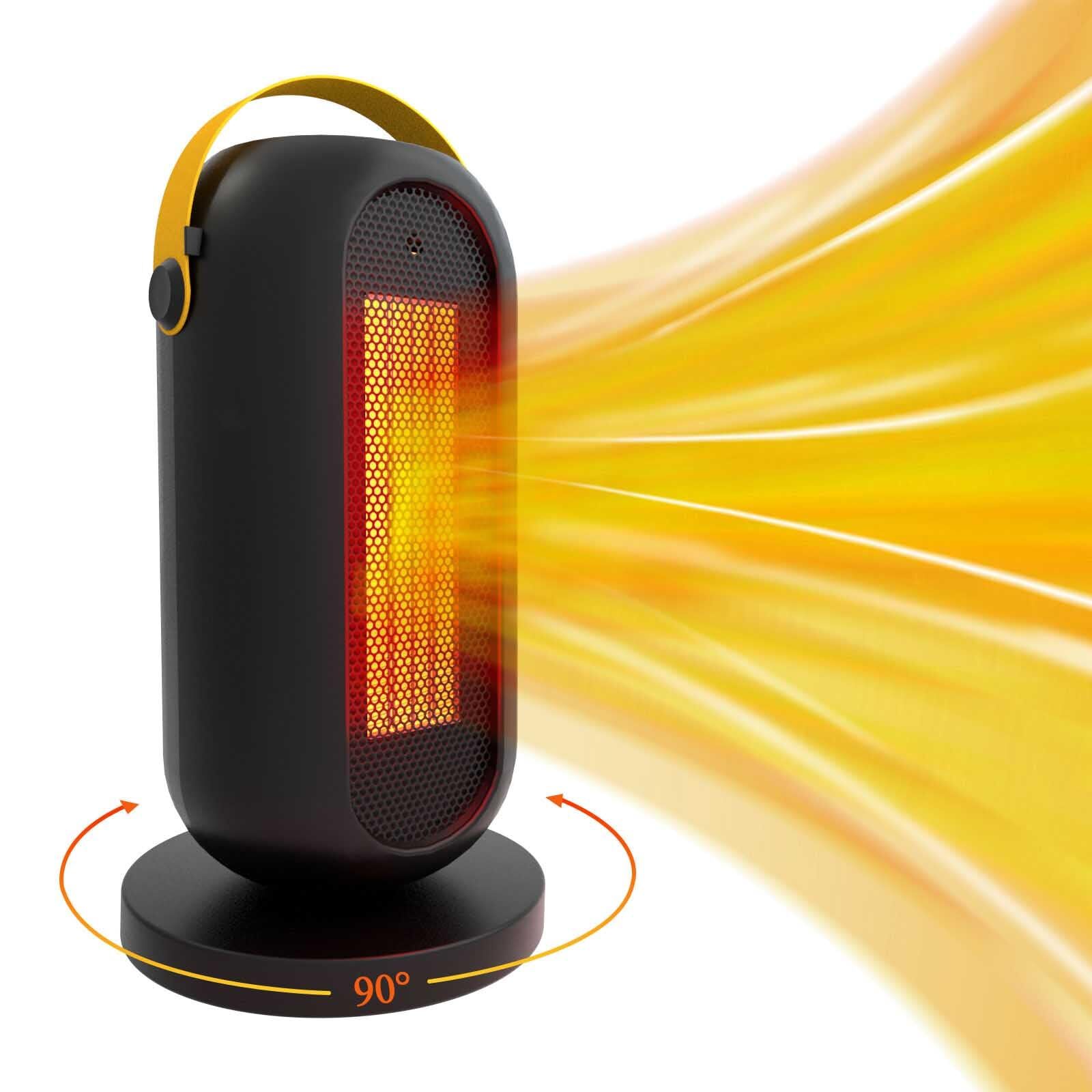 Electric Fan Heater w. 90° Oscillation (Black w. Handle), 600/1200W Ceramic E...-image