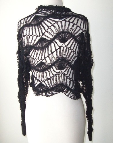 CELINE Vintage Black Cashmere Knit Crochet Top Sweater M - Picture 3 of 5