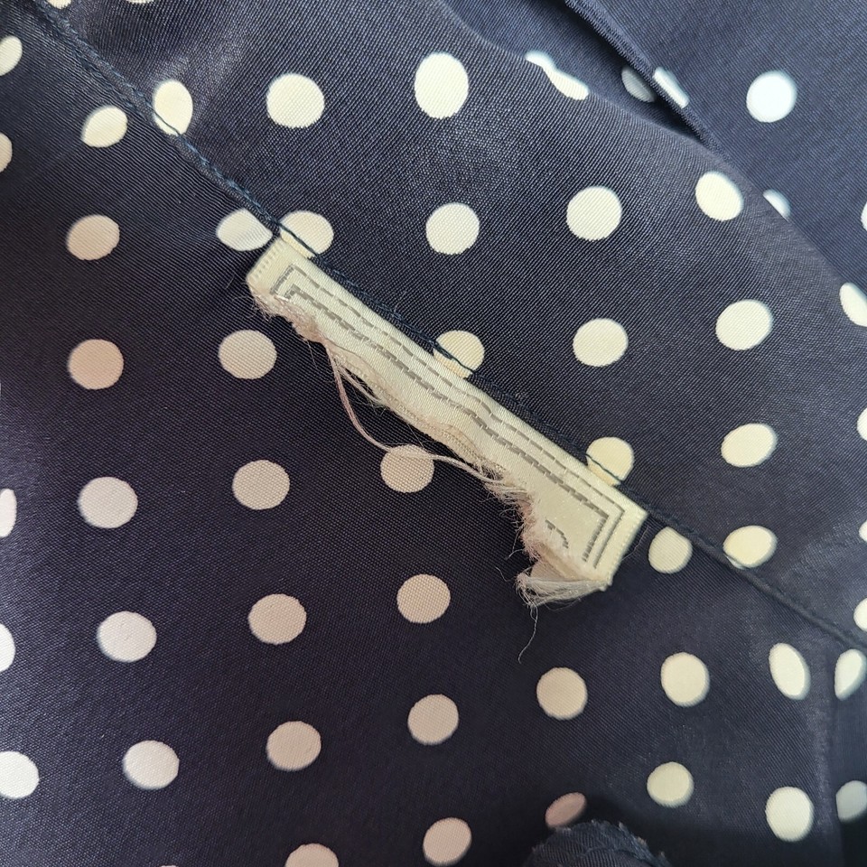 Vintage Blouse Top Shirt Size 12UK Navy Blue White Polka Dot Chiffon