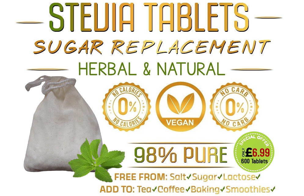 600 98 Pure Stevia Sweetener Tablets Natural, Vegan & Diabetic