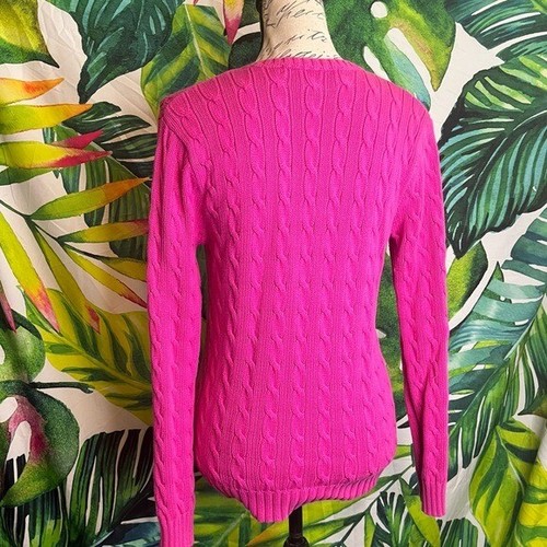 VTG Y2K Ralph Lauren Sport M/L Fuchsia Cable Knit Designer Luxe Preppy Sweater - Picture 4 of 9
