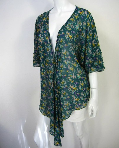 Jessica Simpson Short Sleeve v Neck Blouse Size M Medium Green Floral - Picture 5 of 10