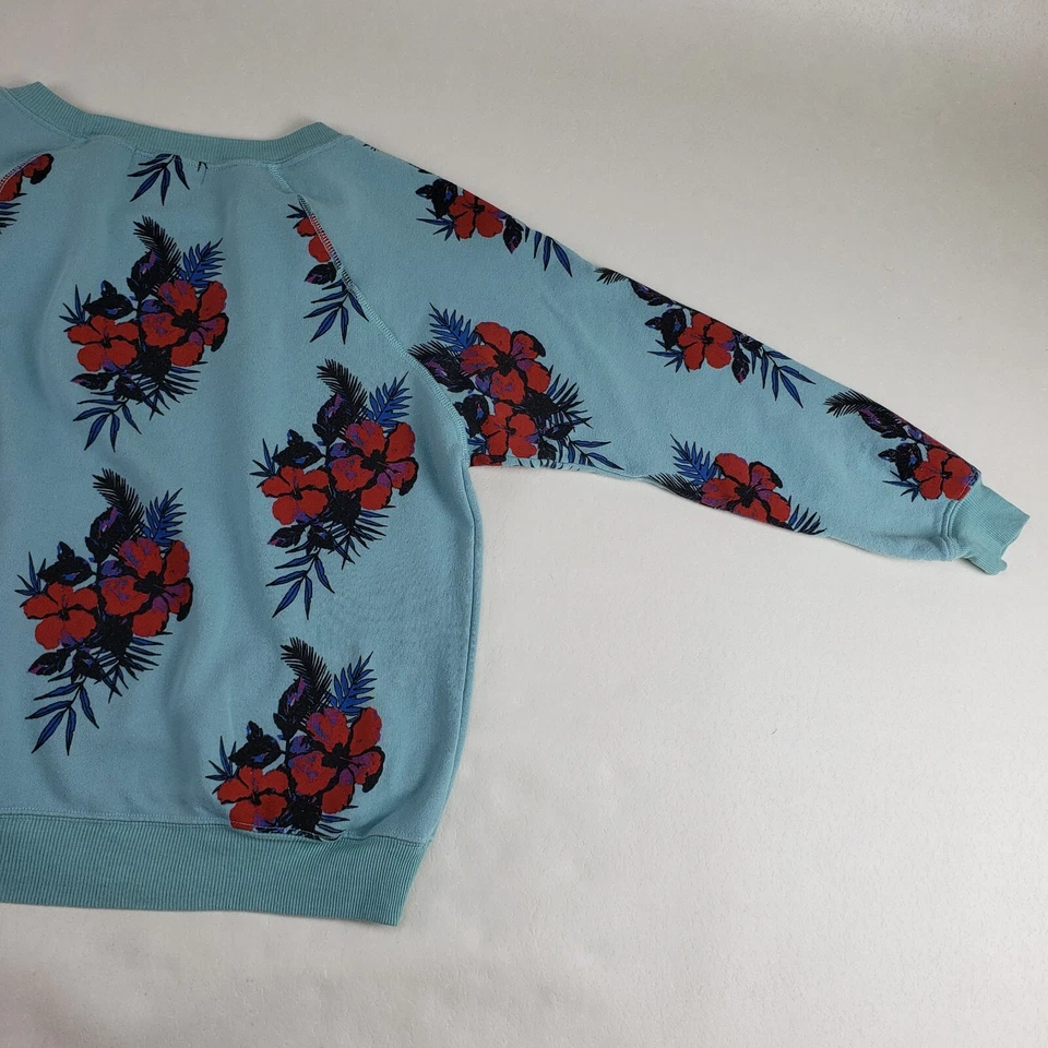 Wildfox Hibiscus Dreams Floral Sweatshirt Womens XS Turquoise Tropical Pullover - Image 4 of 4