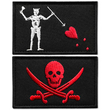 2Pcs Jolly Roger & Blackbeard Edward Teach Patch, Embroidered Pirate Skull