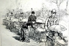 Newark New Jersey 1884 HUSBANDS in FIRST BORN BABY CARRIAGE PARADE Matted Print