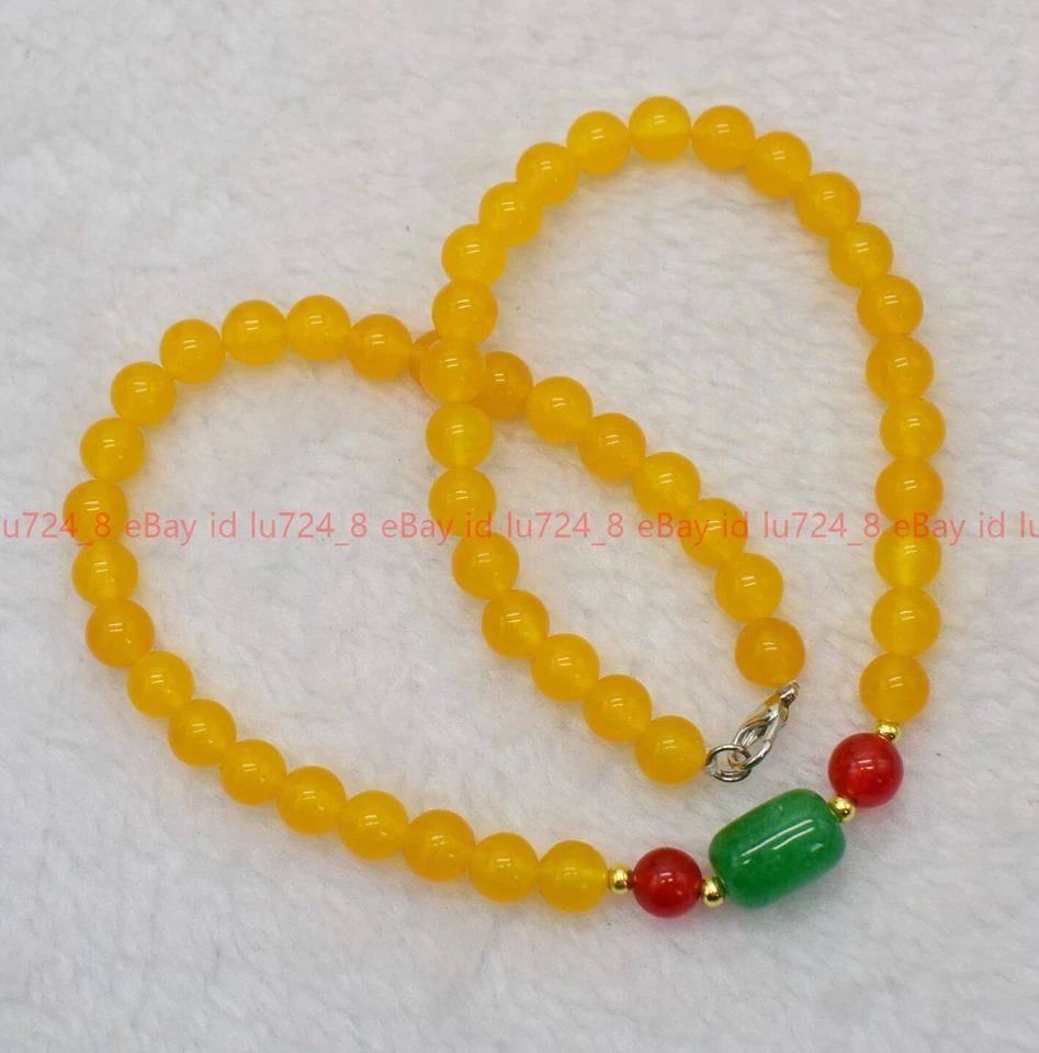 Collar de cuentas gemas de jadeíta verde redondo y cilíndrico de topacio amarillo natural de 8 mm Foto 2 de 4