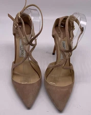 Jimmy Choo Womens Beige Suede D'Orsay Criss Cross Pointed Toe Heels sz 39 us 9