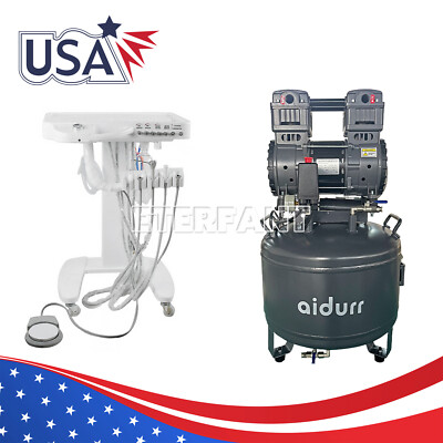 #ad #ad Mobile Dental Delivery Unit System Cart Treatment 4H 50L Oil Free Air Compressor $359.99
