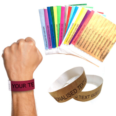 Personalisierte Papierarmbänder individuell Tyvek Party Eintritt Veranstaltung Eintrittskarten UK