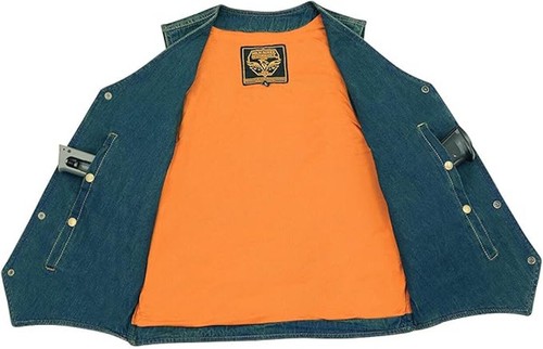 MENS MOTORCYCLE BLUE COTTON DENIM VEST w/ SNAP BUTTONS - SA40 - Picture 3 of 5