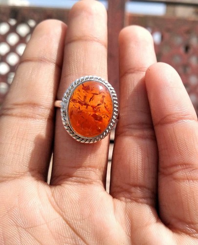 Christmas Baltic Amber Gemstone 925 Sterling Silver Handmade Ring All Size - Picture 5 of 7