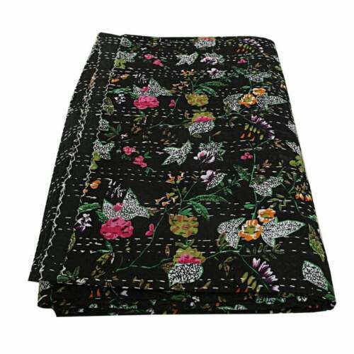 Colcha edredón Kantha con estampado floral india hecha a mano edredón funda de cama de algodón - Imagen 1 de 4
