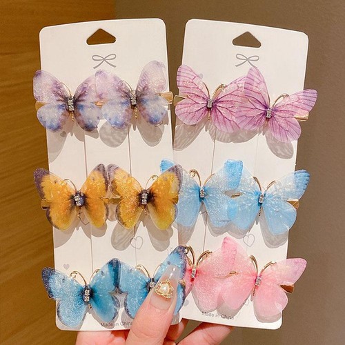 3 Pairs Colorful Chiffon Artificial Butterfly Hair Clip Hair ✨y For Girls T4W3 - Picture 12 of 30
