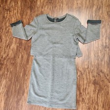 Forever 21 Womens M Olive Knit Overlay Dress Long Sleeve Stretch Mock Two Piece 