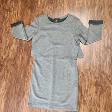 Forever 21 Womens M Olive Knit Overlay Dress Long Sleeve Stretch Mock Two Piece 