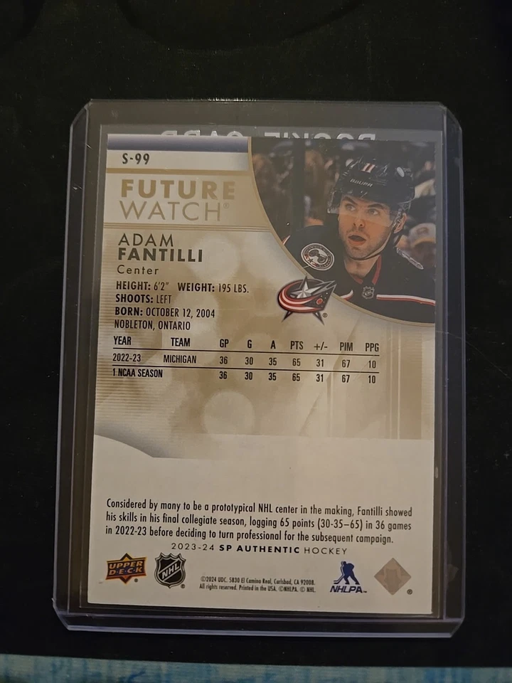 2023-24 SP Authentic Adam Fantilli Spectrum Gold Bounty 50/50 & No #; S-99 - Image 4 of 4