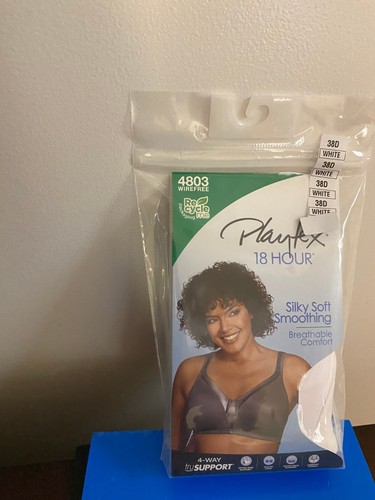 NEU DAMEN GRÖSSE 38D PLAYTEX 18 STUNDEN SEIDIG WEICH GLÄTTEND WEISS BÜGELLOS