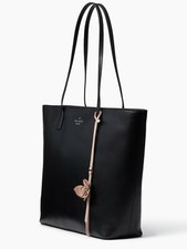 Kate Spade Karla Flower Dangle Felicity Street Black Leather Tote  