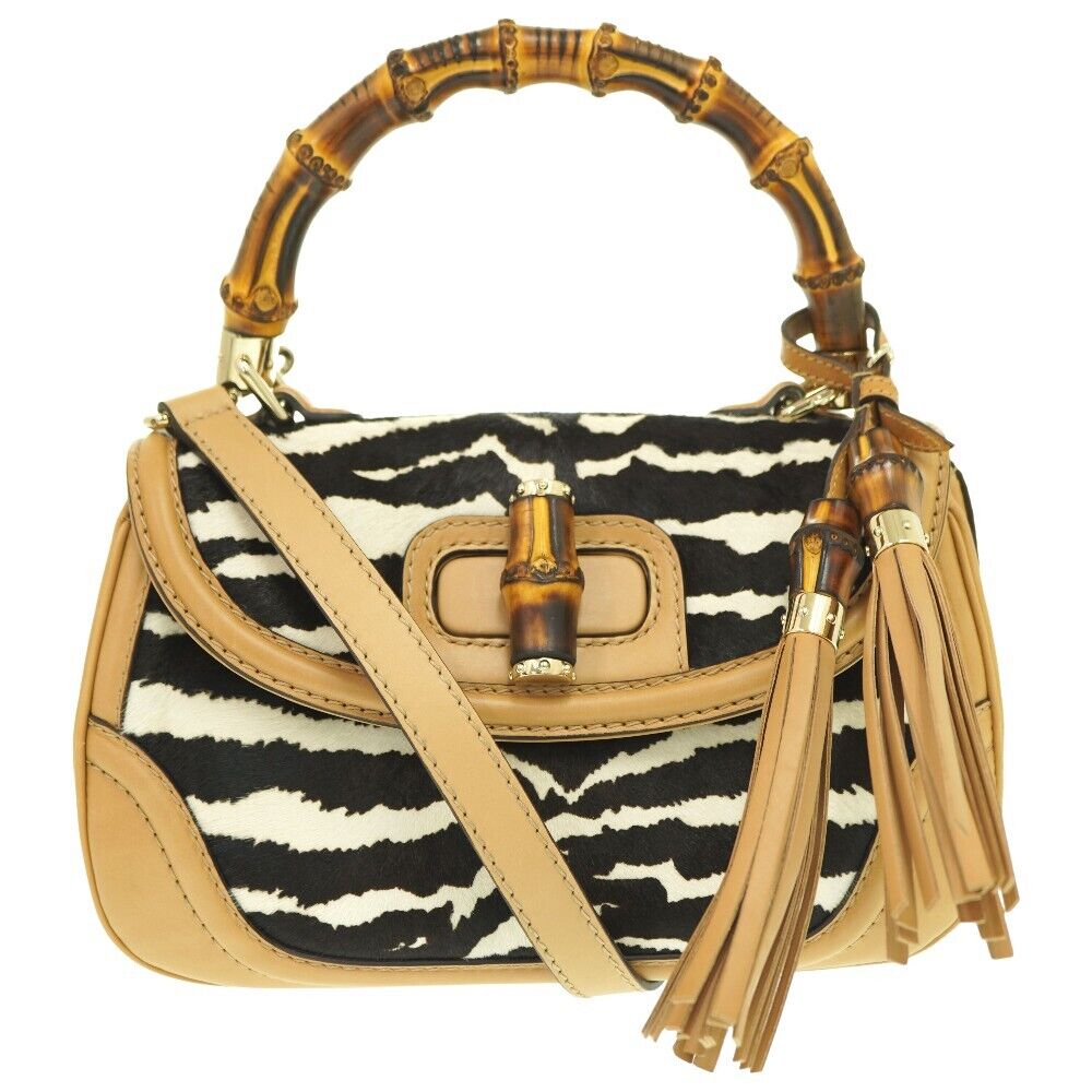 GUCCI 254884 New Bamboo Shoulder Hand Bag Zebra pattern Calf GUCCI 254884 New Bamboo Shoulder Hand Bag Zebra pattern Calf