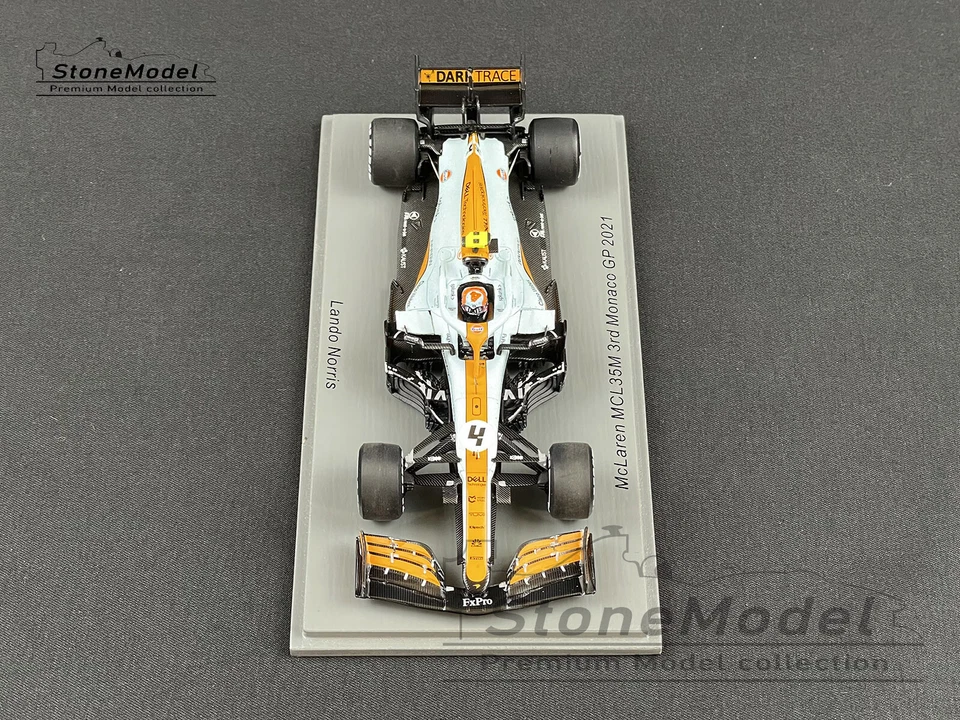 Mclaren F1 MCL35M 4 Lando Norris Monaco 2021 Spark 1:43 + calcomanía y tarjeta de fondo Foto 4 de 4