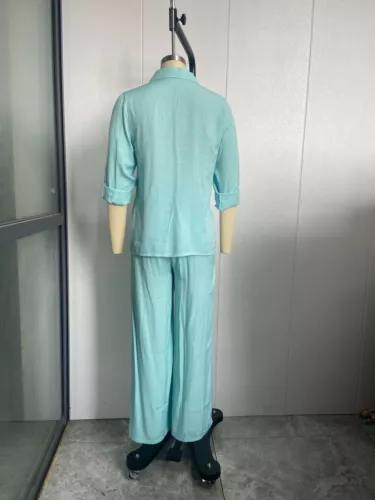 Damen Baumwolle Leinen Anzug Hemd Lockere Hose Set Langarm Freizeit Sets Sommer - Bild 15 von 32