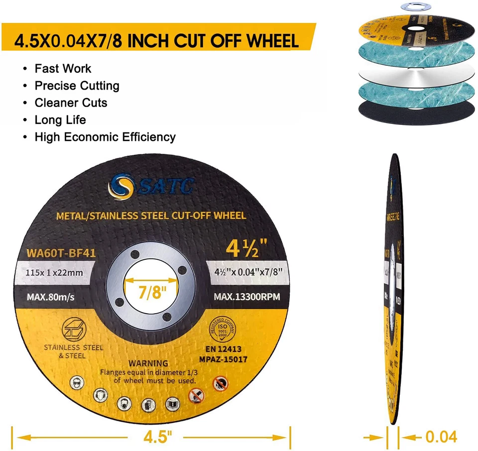 200 Pc 4-1/2" x .040" x 7/8" Cut off Wheels Stainless Steel Metal Cutting Discs - Image 2 of 4