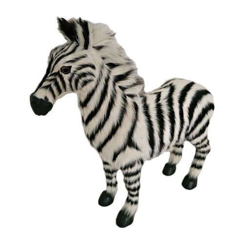 Vintage Paper Mache Toy Zebra with Glass Eyes and Real Goat Fur 12" x 15" Stiff
