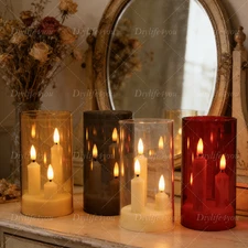 3 in 1 LED Taper Candles Flickering Flameless w/ Acrylic Cover Battery Operated