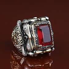925 Men Silver Handmade Ruby Stone Ring, Artisan Red Gemstone Men Ring