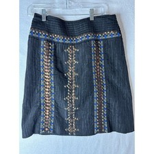 Etcetera Women's Era Black Beaded Concert Western Pleated Boho Mini Skirt Size 6