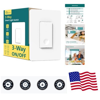 3 Way Smart Switch, 2.4GHz WiFi Light Switch Works with Alexa and Google Home...