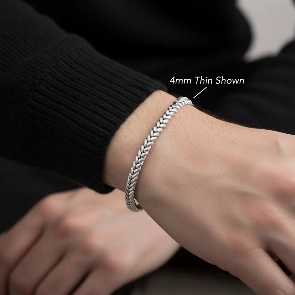 Твердое серебро 925 пробы 2 мм 4 мм Франко цепочка итальянский браслет 7,5 «8» - Изображение 3 из 4