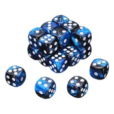 24Pcs 6 Sided Colored Standard Dice, Acrylic D6 Game Dice, Black/Blue, White