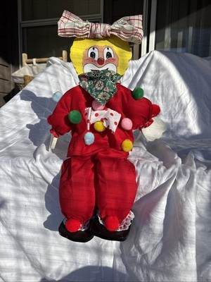 Vintage Handmade Wooden Clown Doll Folk Unique Collectible Decor very cute 