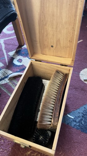 Wooden Shoe Shine Box Kit with Brushes and Accessories