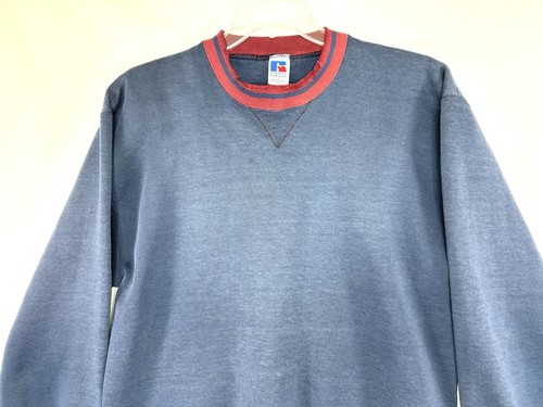 VTG Russell Athletic Blank Crewneck Sweatshirt Men L Blue Made In USA Distressed - Picture 2 of 9