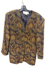 Vintage Jones New York Blazer Jacket Womens 16 Multicolor Silk Paisley Motif